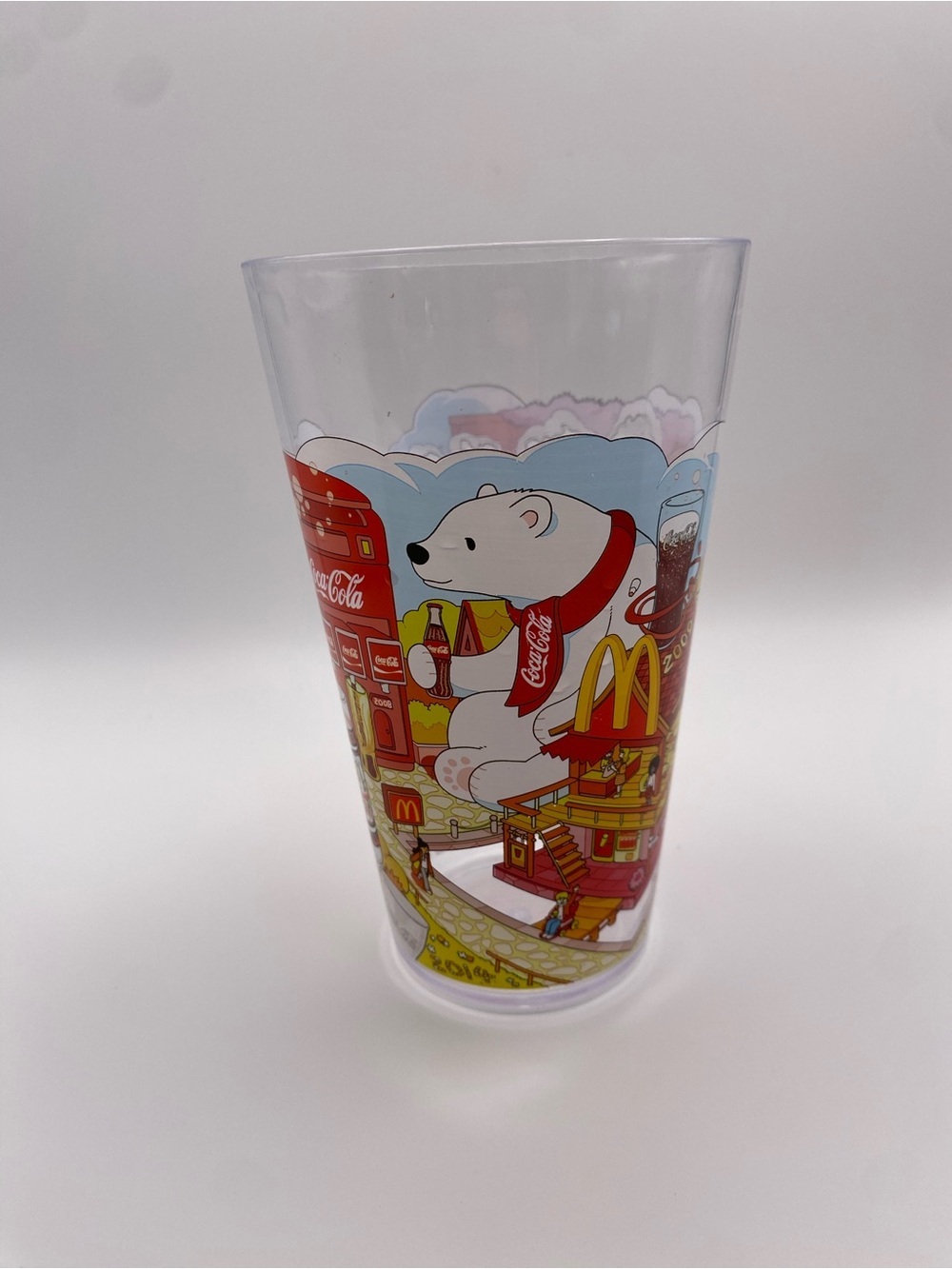 Coca-Cola Clear Collector Cup with Polar Bear & Red, Yellow, Blue Art